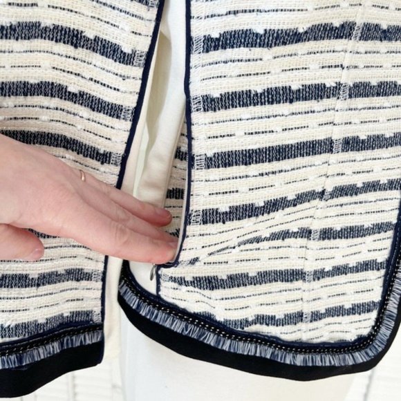 White House Black Market Stripe Metallic Fringe Tweed Blazer Jacket Size S - Picture 2 of 7